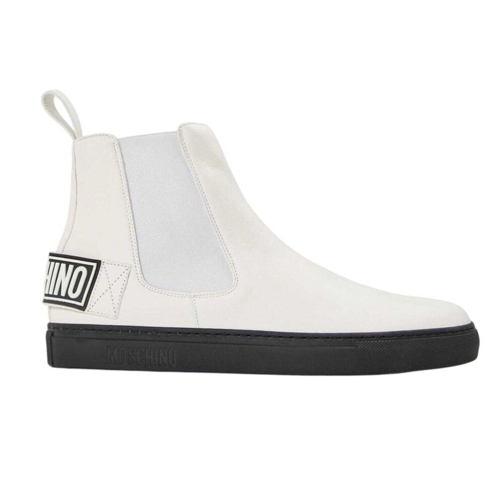 Moschino Mens Flat Ankle Boots / White/Black